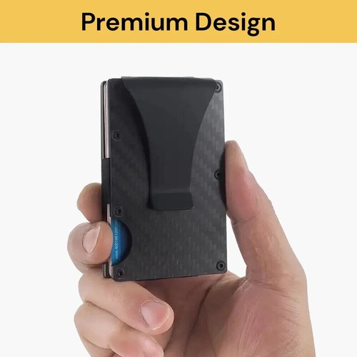 Men Slim Carbon Fiber Credit Card Holder RFID Blocking Metal Wallet Money Clip - Picture 9 of 12