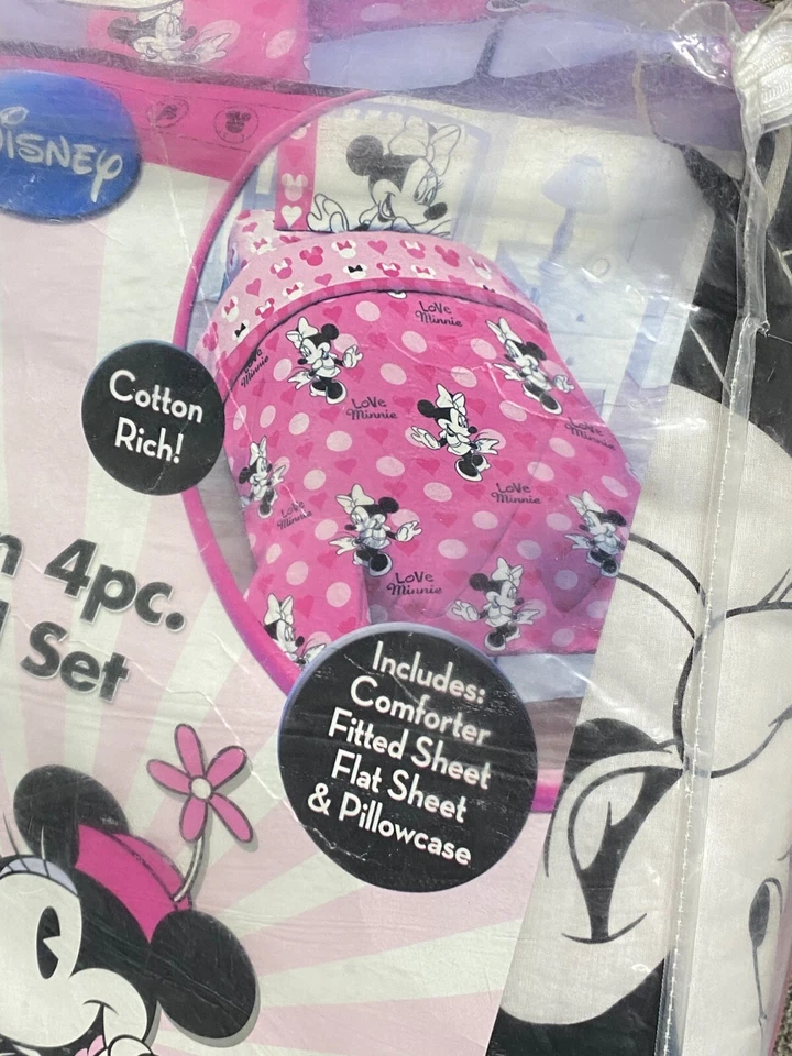 !WOW! Juego de edredón y sábanas vintage MINNIE MOUSE rosa 4 piezas cama doble en una bolsa Foto 2 de 4