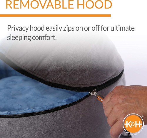 Cozy Blue/Gray Hooded Bed - Self-Warming Pet Comfort for Medium Breeds - Picture 6 of 10