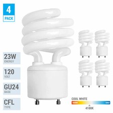 4 Pack Spiral CFL Fluorescent 23 Watt 100W Twist and Lock GU24 4100K Cool White