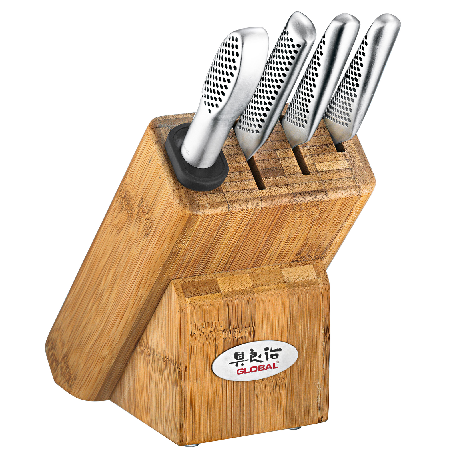 Global 5-Piece Masuta Bamboo Knife Block Set for Precision Cutting