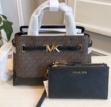 Michael Kors Reed Small Crossbody Satchel Bag + Wallet Set In Brown Black