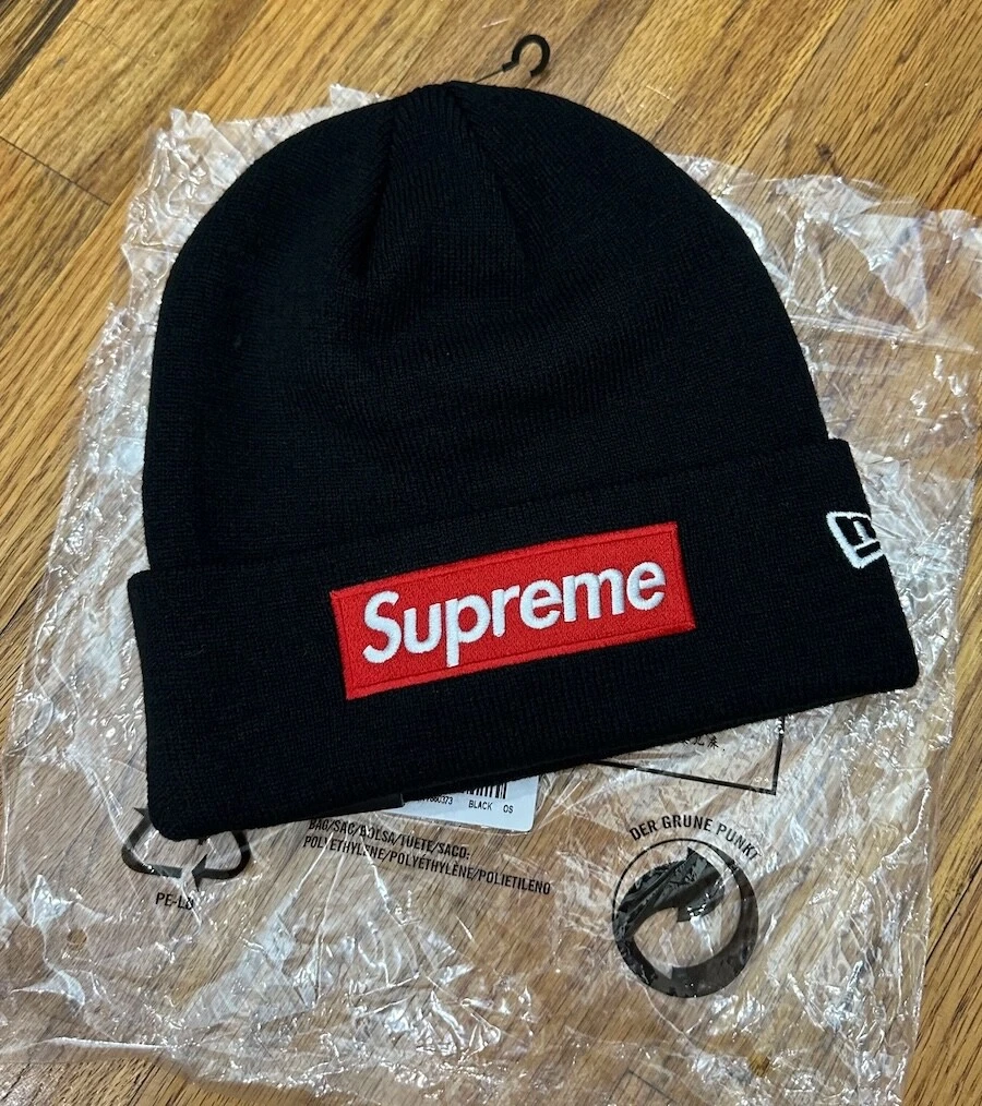 Bonnet noir rouge logo boîte suprême FW22 NEUF DANS SON SAC