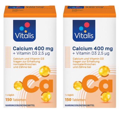  Vitalis Calcium 400mg + Vitamin D3 2,5µg Erhaltung Knochen Zähne 300 Tabletten 