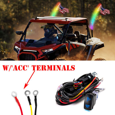 UTV Key On Lighted Whip Wire Kit Battery saving For Polaris RZR XP 1000 Turbo