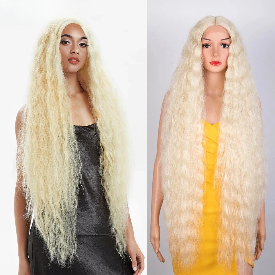 Pelucas rizadas peluca frontal de encaje sintético para mujer pelucas cosplay de 40 pulgadas peluca de encaje Foto 4 de 4