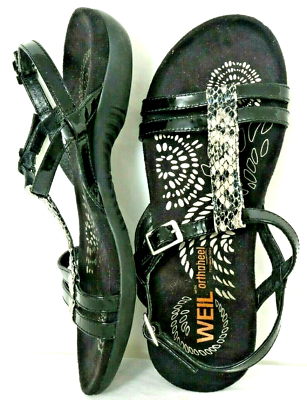 Dr Weil Orthaheel Strive Snake Print Black T-Strap Flat Sandals