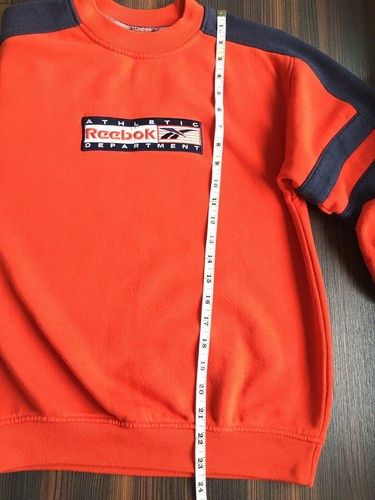 Vintage 90s Reebok Big Logo Red Crew Neck Sweater Size 32 Womens XS Marks Pics - Picture 9 of 10