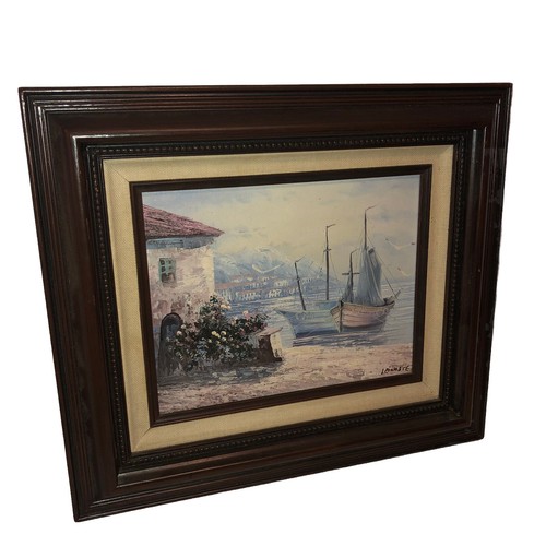 Vintage Original Ölgemälde auf Leinwand Boot im Wasser & Villa Lacoste 15” X 14” - Bild 3 von 12