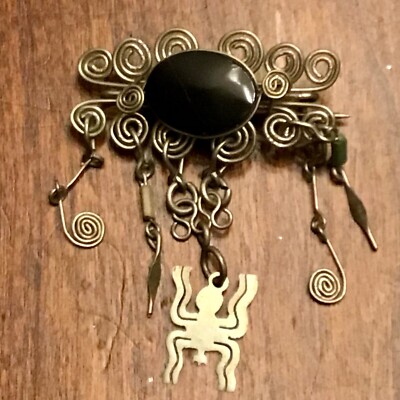 Vintage Sterling Silber Anhänger Brosche Anstecknadel Vogel Nazca Linien Peru 4,17g 0,950
