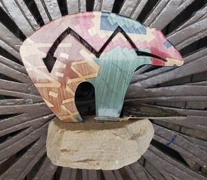 Tribal Fetish Bear Sculpture Metal and Stone
