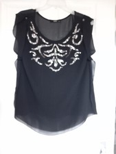 Excellent Condition Oasis Black Beaded Evening Top Size 12