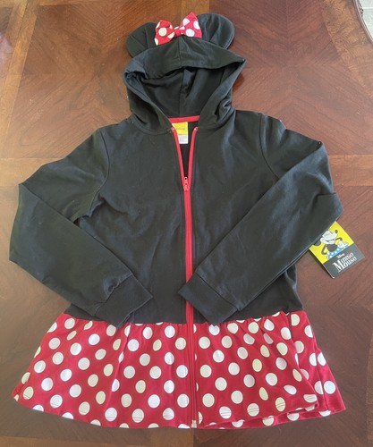 NEW Disney Girls Black Minnie Mouse Ears Bow Hoodie FullZip Jacket SIZE 14-16 XL - Afbeelding 1 van 6