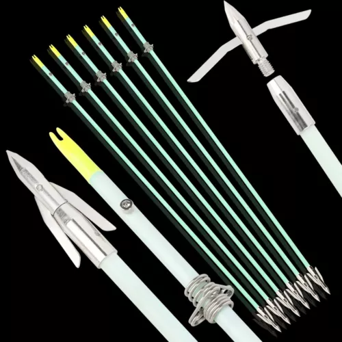 3/6/12pcs 35" Bowfishing Arrows Night Glow Broadheads Solid Bow Fishing Hunting - Picture 2 of 13