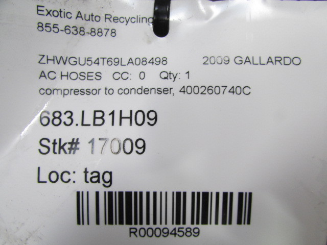 Lamborghini Gallardo, Compressor to Condenser, A/C Hose, Used, P/N 400260740C