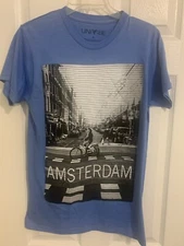 Univibe Unisex Tee Shirt Size Small Blue/Amsterdam Street Scene NWT