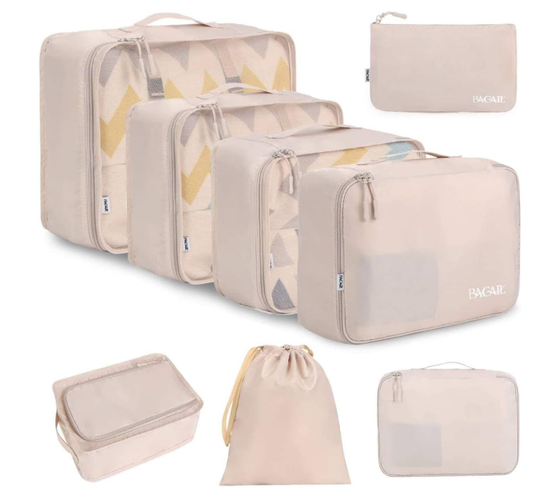 8-Piece Cream Packing Cube Set for Organized Travel Essentials  -image