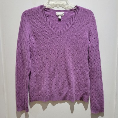 100% Cashmere V Neck Sweater Charter Club Purple Size Medium