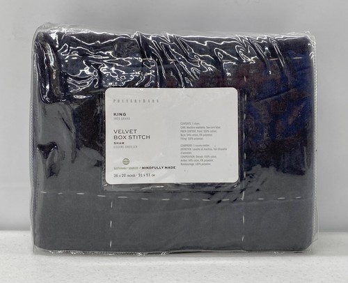 NEW Pottery Barn Velvet Handcrafted Box Stitch KING Sham~Cool Charcoal - Picture 1 of 2