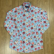 Eton Shirt Men M Blue Floral Rose Legs AOP Button Down LS Slim Fit Twill Cotton