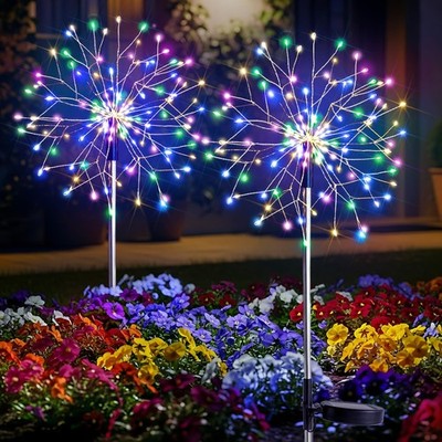 Solar Garden Lights 2-Pack, Waterproof 150LED Firework Fairy Lights, 8 Modes, Mu