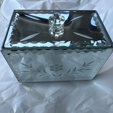 Vintage Etched Cut Mirror Mirrored jewelry trinket box 5  X 3.5  EC