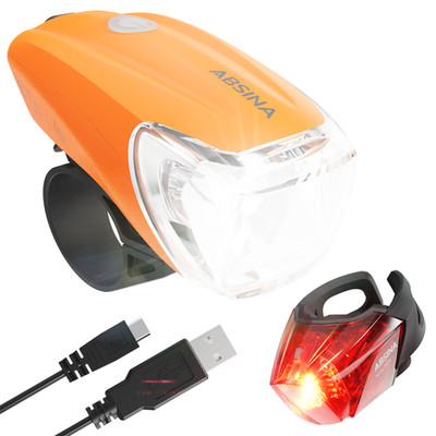 ABSINA LED Fahrrad Licht Set 50 Lux Lampe Hell StVZO IPX4 Akku vorne hinten 