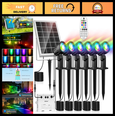 Color Changing Solar Spot Lights - 6 in 1 RGB Landscape Lighting, Remote Control