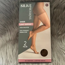 Silk Impressions Light Support Sheer Tights Women Small Coffee Bean High Waisted