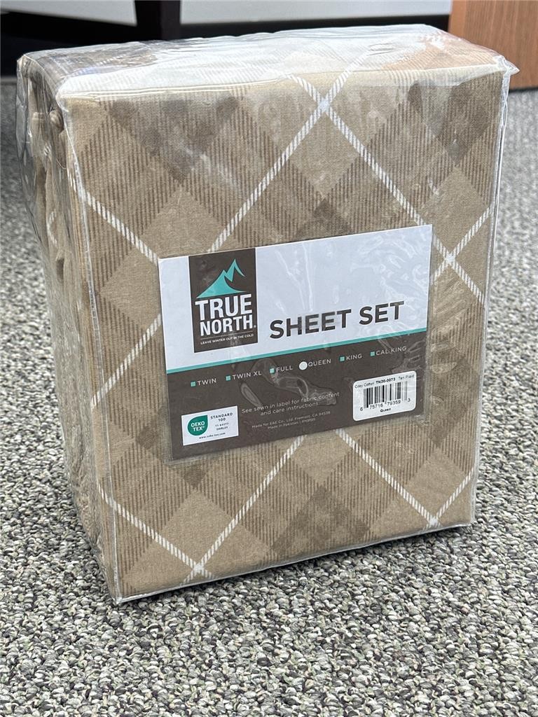 #^ True North Sheet Set Tan Plaid Size Queen OEKO TEX