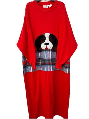 Adonna Women s Sleepwear Tunic Red Animal Puppy Long Sleeves Size  XL Casual 
