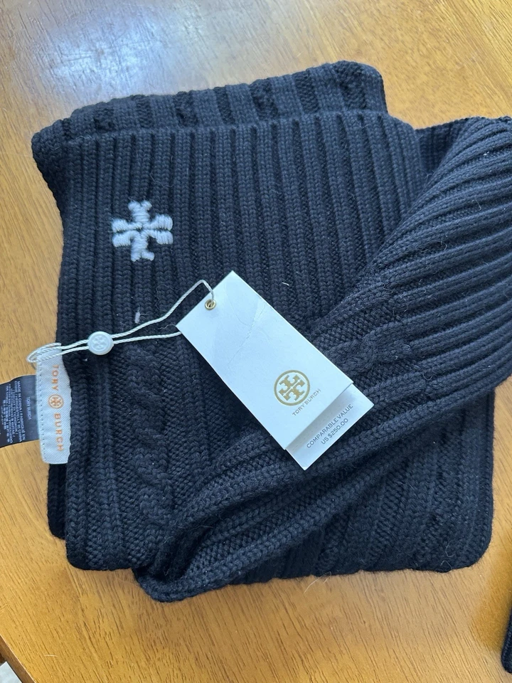 Tory Burch Spyder Tejido Invierno Sombrero y Bufanda Conjunto con Pompón Foto 2 de 4