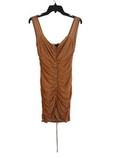 Fashion Nova Ruched Sleeveless Womens Dress XL Nylon Spandex Tan Solid Midi Fitt