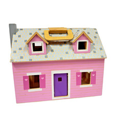 Melissa  Doug Wooden Fold  Go Pink Dollhouse House TV Ladder Used