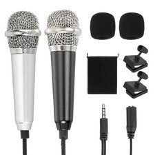2Pcs Tiny Microphone with Sponge Cover, Holder and Drawstring Bag Black/Silver 