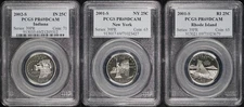 2002-S IN, NY, & RI Clad State Quarter 3 Coin Set PCGS PR-69 DCAM