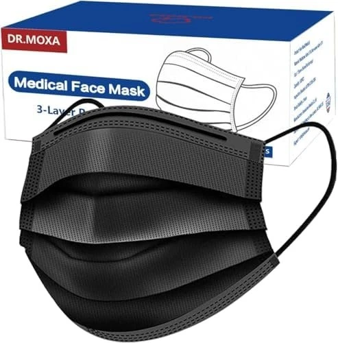 100 Pack Mascaras Negras Reforazado Quirurgicas Desechables Cubrebocas Medic NEW