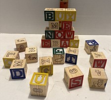 VTG Wooden Children s Alphabet Numbers Blocks 24 pieces 1-1/4" Stem Homeschool