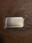 American Flag One Troy Ounce Silver Bar - In Original Plastic .999 Fine