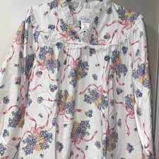 Lanz of Salzburg Flannel Nightgown Prairie Vintage Romantic Flowers Bows LARGE