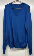 T.M Lewin Sweater Men's Blue Pullover Size XL EF Merino Wool V-Neck jumper