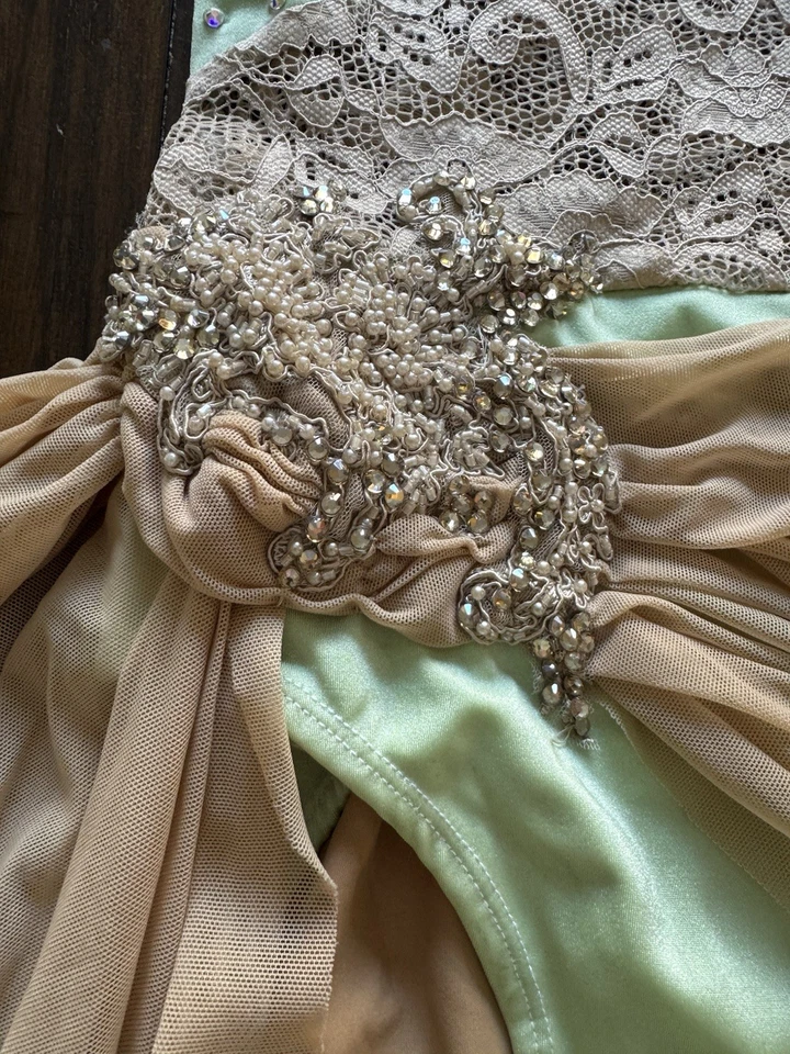 Disfraz de Baile Lírico Desnudo Lentejuelas Verde Claro Diamantes de Imitación Para Mujer Talla Pequeña” Foto 3 de 4