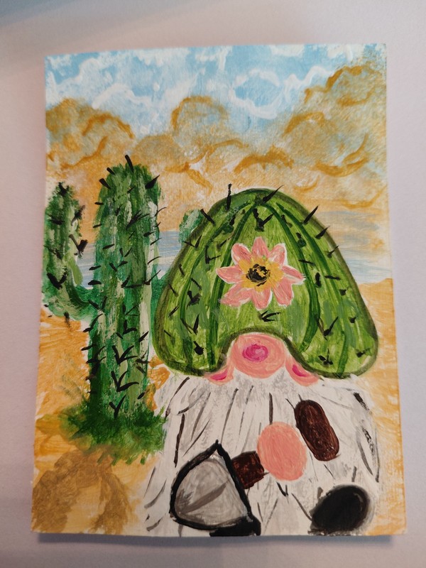 ACEO Original Painting Gnome in the Desert