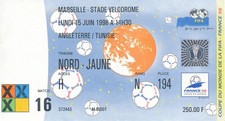 TICKET: WORLD CUP 1998 FRANCE - England v Tunisia (@ Marseille) MATCH 16