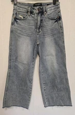 Judy Blue Jeans Womens 7/28 Blue Wide Leg Raw Hem Stretch Denim Zip Fly JB885592