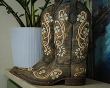 Corral Women's Leather Cowgirl Boots Floral Embroidery 8US