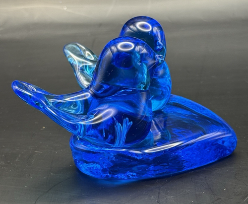 Vintage Art Glass Bluebird of Happiness Leo Ward 1990's Blue Glass Heart - Picture 2 of 9