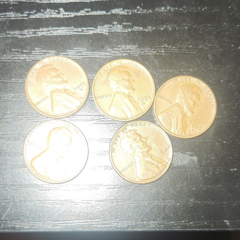 Lot of 5 Lincoln Wheat Cents 1944d 1948 1953s 1947d 1954d