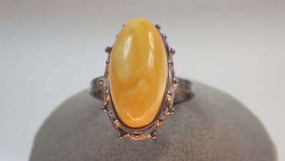 Schöner Art - Deco Butterscotch Bernstein Ring 925 Sterlingsilber sign. um 1950