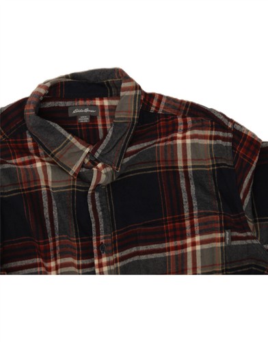 EDDIE BAUER Mens Flannel Shirt 2XL Navy Blue Plaid Cotton CQ75 - Picture 3 of 3